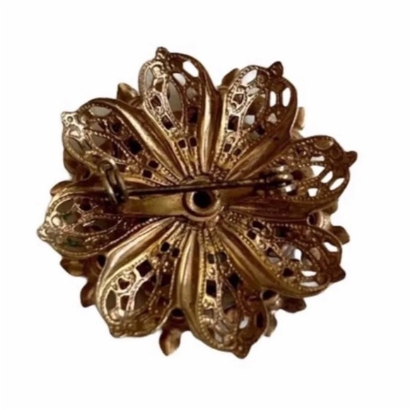 Pink Rhinestone Enamel Brooch Vintage - Picture 4 of 4